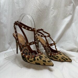 Valentino Garavani Brown Leopard Studded Heels